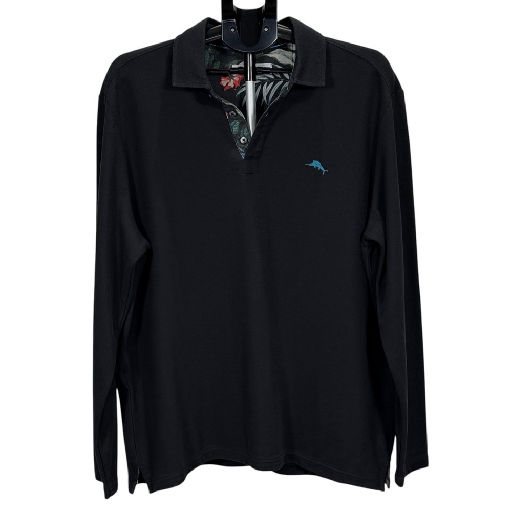 Tommy Bahama Island Zone Black Polo Long -Sleeve Size Large Men’s.